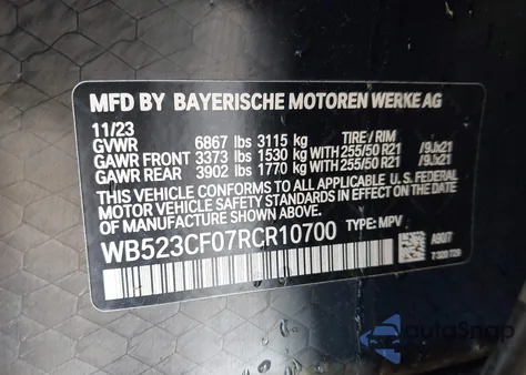 2024 BMW Ix xDrive50 z USA, uszkodzony, nr VIN WB523CF07RCR10700